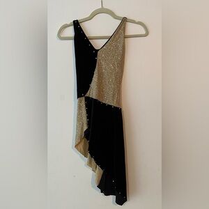 Art Stone Gold and Black Asymmetric Colorblock Dance Dress Costume